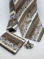 Brown Striped Print Tie Set