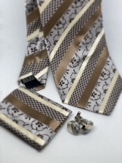 Brown Striped Print Tie Set