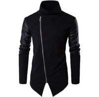 Mens Zippered Sweatshirt with Leather Patchwork