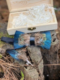Luxury Bow Tie Feather Collection - Peacock Blue/Brown