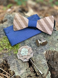 Wood Bow Tie Set - Navy Polka Dot